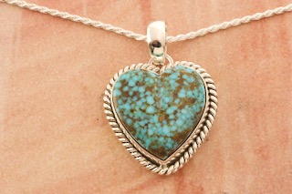 Artie Yellowhorse Genuine Kingman Turquoise Sterling Silver Heart Pendant